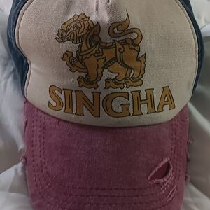Singha Logo Cap with Distressed Pink Brim